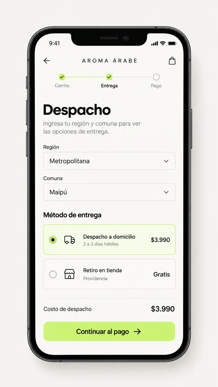 Pantalla de despacho por comuna de una tienda