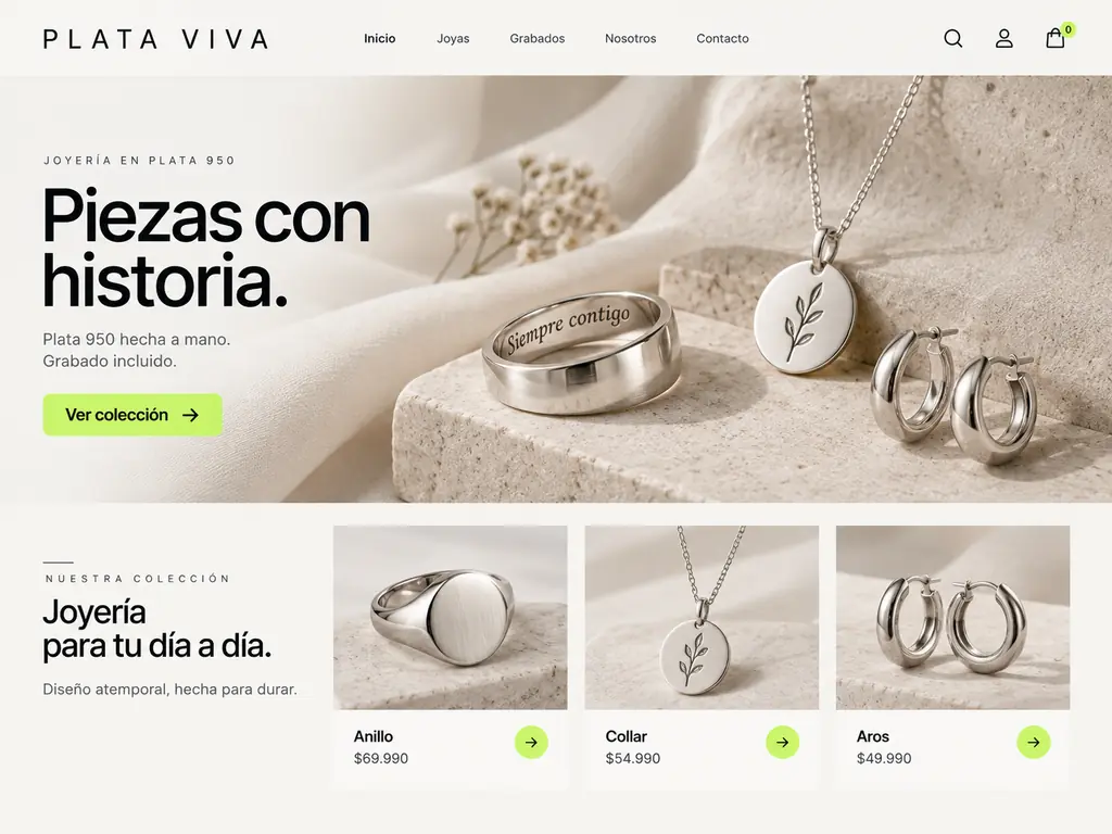 Ejemplo de tienda online del rubro Joyería
